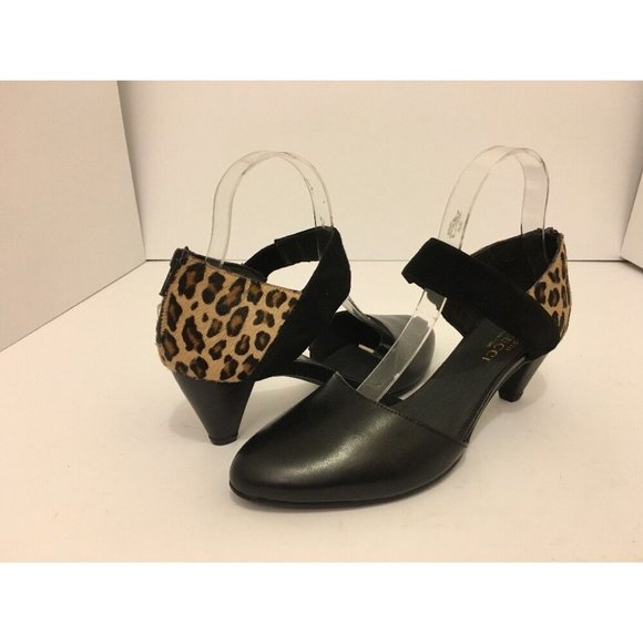 Sesto Meucci Breanne Women's Heels Black Leather Cheetah Hair Print Pumps 8.5 M - Picture 1 of 12